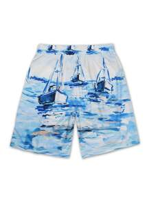 Quần short đi biển nam dáng rộng có dây rút ở eo, quần bơi mùa hè. - Màu xanh nhạt - Xem 4