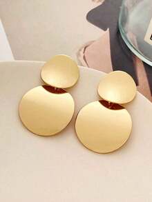 1 Pair Of Smooth Metal Earrings With A Retro And Versatile 3D Circle Design - Gold Yellow - View 4