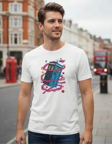 Playera Tardis  Caja de Llamadas Públicas de Policía - Blanco - Ver 1