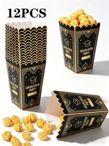 Luxury Black Gold Graduation Popcorn Boxes Elegant Foldable Paper Snack Holder For Grad Party Celebration - Graduation Popcorn Box - View 12