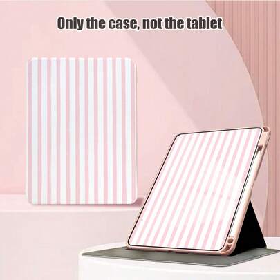 1 pieza Funda con tapa abatible para escritorio con ranura para bolígrafo, soporte giratorio de 360°, ranura integrada para bolígrafo, patrón a rayas rosa y blanco, funda de piel sintética con función de suspensión/activación automática, compatible con Samsung A9/A9+/S9/S9FE/A11/A11+/S11/S10 FE/S10 FE+/S10 Lite y Apple A16 2025, Air 11/13, M3 2025, Mini 7 A17, así como Honor y otros modelos populares, adecuado para volver a la escuela, el Día de San Valentín, regalos festivos