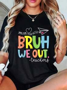 Camiseta Divertida de Fin de Curso Escolar para Maestros, Camiseta de Manga Corta con Cuello Redondo, Camiseta Gráfica para Hombre y Mujer - Negro - Ver 1