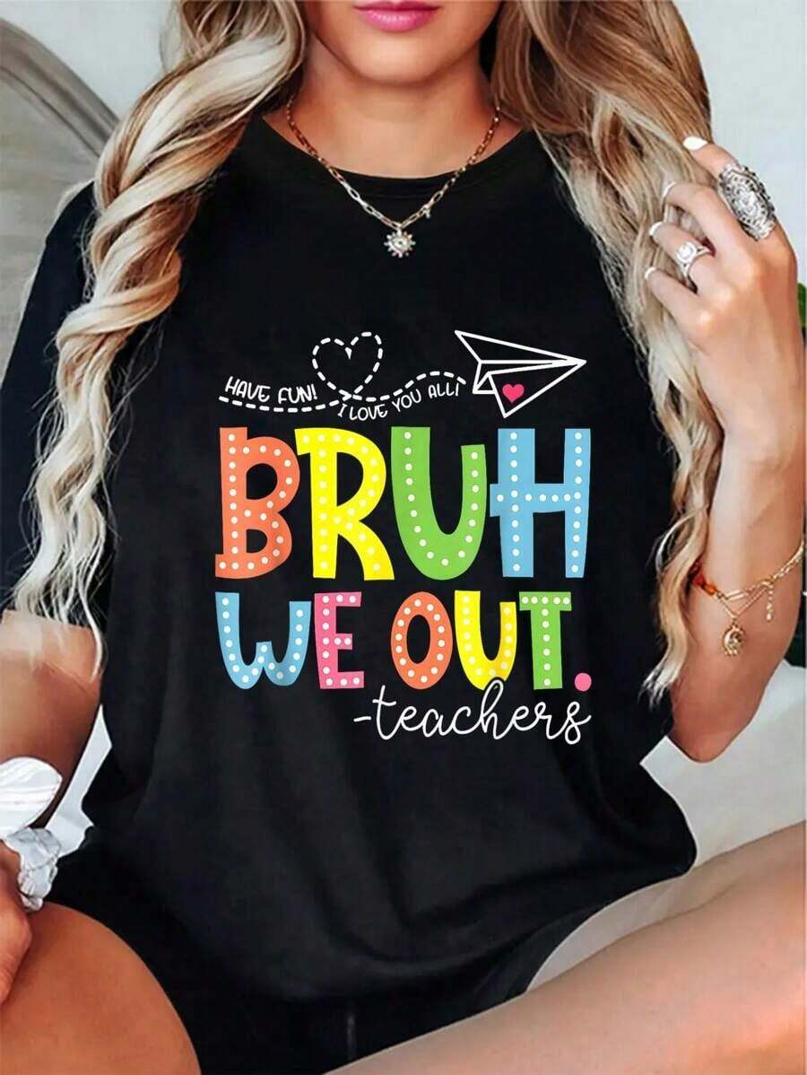 Camiseta Divertida de Fin de Curso Escolar para Maestros, Camiseta de Manga Corta con Cuello Redondo, Camiseta Gráfica para Hombre y Mujer - Negro - Ver 1