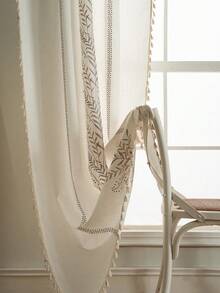 MineLain 1pc European Style Embroidered Leaf Curtain, Rod Pocket Design No Drilling Required, Tassel Decor, Room Divider, Kitchen Short Curtain, Suitable For Bedroom, Living Room, Balcony, Cafe, Hotel Decoration, Daily Home Window Decor, Outdoor Use, Spring/Summer - Brown - View 12