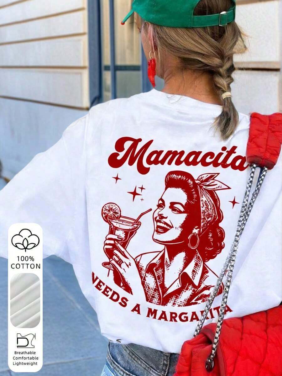 Camiseta de mujer de manga corta con cuello redondo y estampado de letras, de estilo casual y versátil, ideal para vacaciones y uso diario, con estampado gráfico de estilo callejero, para uso casual al aire libre, color blanco-Vintage Street Style Unisex Loose Cotton Short Sleeve Crew Neck T-Shirt - Blanco - Ver 1