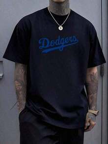 Camiseta de los Dodgers 1 Unidad de 220 Gramos, Camiseta 100% Algodón con Impresión Digital, Estilo de Béisbol, Camiseta Casual para Hombre, Diseño Deportivo para el Verano, Ropa Urbana, para Fans de Béisbol. - Negro - Ver 1