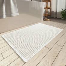 Waffle Bath Mat, Absorbent Non Slip Bathroom Rug With Tassels, Rubber Backed Floor Mat, Machine Washable Decorative Mat For Bathroom, 17" X 24", Brown - 白色的 - 查看 8