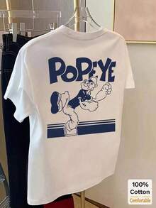 Women's Mid-Length Short-Sleeve T-Shirt With Cartoon Print, White Printed Tee. #3333 Casual Summer, 100% Cotton, Women's Blouses, Women's Cotton T-Shirts - 白色 - 查看 1