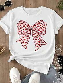Playera Negra de Mujer con Gráfico de Moño Grande en Estampado de Leopardo y Lazo Rosa, Camia de Estilo Coquette Aesthetic Manga Corta, Top Moderno de Moda Urbana, Blusa Casual Chic Adecuado como regalo. playera de mujer. blusas>elegantes. boho chic,Camiseta estampada de cuello redondo con diseño de dibujos animados. - Blanco....... - Ver 12