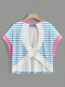 Cut Out Back Batwing Sleeve Tee IZ30 - 藍色2 - 查看 11