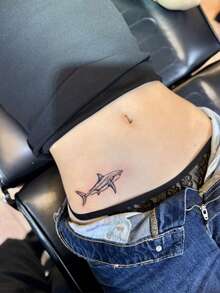 1pc Waterproof & Smudge-Proof Temporary Tattoo, PVC Fake Shark Tattoo Sticker For Daily Use - Black - View 8