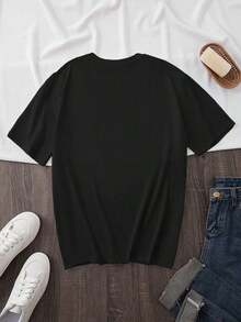 T-shirt i K-Drama-stil för kvinnor - Koreansk text med K-Drama-citat, avslappnad kortärmad T-shirt med rund hals, med koreanska fraser (koreanska undertexter/engelska undertexter) vit sommaroutfit damensommer outfit damen - svart - Visa 2