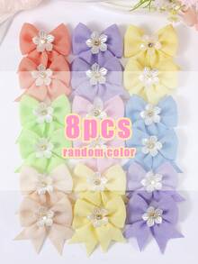 8pcs Spring Dopamine Fabric Bow, Pearl Flower, Rhinestone Hairpins, Cute Girl's Academy Style Hair Accessories, Daily & Party Headwear - Multicolor - View 10