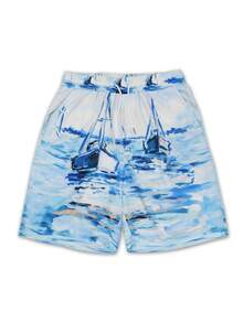 Quần short đi biển nam dáng rộng có dây rút ở eo, quần bơi mùa hè. - Màu xanh nhạt - Xem 3