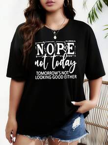 Plus Size, Women's Oversized Black T-Shirt - Short Sleeve, Crew Neck, Casual Style With Elastic Comfort, Opaque Fabric And Loose Fit For Spring/Summer, Casual Wear, Machine Washable (Ideal For Curvy Figures) - Comfortable Cotton T-Shirt Essential For Matching In All Seasons - 黑色 - 查看 6