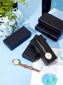 12/6/3/1 Pc Watch Gift Box, Watch Storage Box, Travel Watch Storage Box, Rectangular Jewelry Display Box, Black Rectangular Watch Box With Sponge Lining - Perfect Gift And Decor For Watches, Rings And Earrings - Unisex Storage Gift Box. - Multicolor - View 3