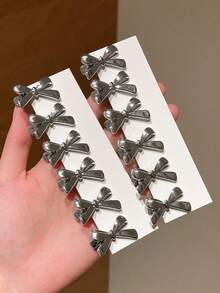12pcs Cute Small Bow Side Clips For Women, Suitable For Side Bangs, Fringe, Gift For Girlfriend, Suitable For Back To School, Dates, Beach Vacation, Daily Commute, Easy To Style, Practical Item!,Hair Slide,Claw Clips - Silver - View 4