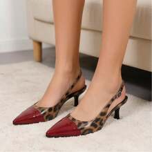 A Pair Of Women's High-Heeled Sandals, Retro Leopard Print Pointed Toe Stilettos, Patent Leather Patchwork Material, Back Strap Buckle Design, A Sophisticated And Sexy Style, Suitable For Office Commutes, Dates, Parties And Parties, Etc. - Đỏ - Xem 5