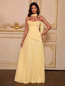 Townlike Mesh Patchwork A-Line Maxi Long Dress Women Strapless 2026 Spring Summer Dress Evening Nightclub Sexy Party Dresses - Màu vàng - Xem 3