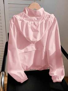 1 pieza Chaqueta casual con capucha, cremallera frontal, manga larga y protección solar, de unicolor, para otoño/invierno - Rosa - Ver 5