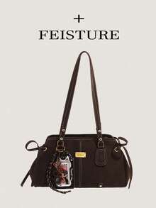 1pc Solid Color PU Fabric Underarm Shoulder Bag, Large Capacity Women's Commuter Bag, With Pendant, Suitable For Girls, Ladies, College Students, Young Professionals, And Office Workers, Great For Work, Business, Commuting, And School - Coffee 5 - View 9
