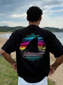 Camiseta de hombre con estampado gráfico, ropa de playa de verano, camiseta de manga corta de corte holgado - Negro - Ver 2