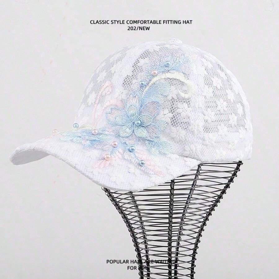 1 Chapeau de soleil, pare-soleil, chapeau de sport respirant printemps/été, chapeau pare-soleil, casquette de canard, broderie florale, maille - A - Voir 1