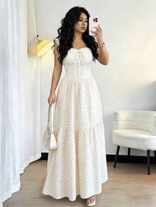 Vestido casual de mujer con estampado de lunares, verano - Albaricoque - Ver 3