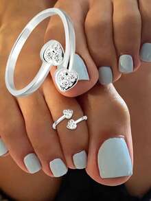 1pc S925 Sterling Silver Delicate Romantic Heart Shaped Toe Ring, Sweet & Cute Versatile Casual Luxury Heart Open Toe Ring, Asymmetrical Design Fashionable Niche - Love - View 2