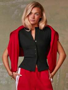 Cárdigan rojo casual para mujer - Negro - Ver 3
