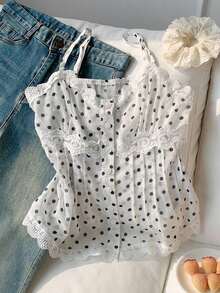 Este camisol de encaje bordado con flores de mujer de 2026 es una pieza elegante para primavera/verano, adecuada para varias ocasiones como vacaciones en la playa, salidas casuales y estilos Y2K/2000.Es perfecto para vacaciones de primavera, - Blanco y Negro - Ver 9