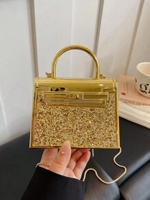 新款亚克力水钻装饰晚宴包，女士迷你单肩斜挎包，口红包 - 金色 - 查看 8