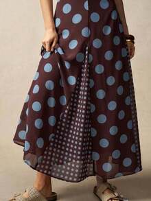 BohoFeels Vestido maxi bohemio de verano con escote halter sin espalda, estampado de lunares de gasa y punto, estilo holgado y relajado, para vacaciones de verano, festivales de música, playa.Incluye un pañuelo a juego como regalo. - Marrón - Ver 7