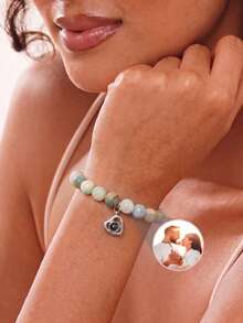 1pc Customized Heart-Shaped Photo Projection Bracelet, Natural Stone Photo Projection Bracelet With Adjustable Elastic, Personalized Heart-Shaped Photo Projection Bracelet, Fashion Natural Stone Bracelet, Customized Colorful Photo Projection Jewelry, Girlfriend Gift, Family Photo, Pet Photo, Christmas Personalized Photo Gift Jewelry - Projection Bracelet - View 9