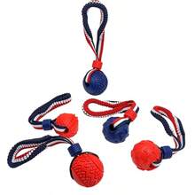 Jouet de balle à nœud en corde pour chien avec poignée, balle de football en os pour animal de compagnie avec cordon élastique, balle de mastication et de dentition durable pour l'entraînement à la mastication, jeu de maintien pour chiot, tir à la corde, rapporter, lancer, entraînement pour chiens de taille moyenne et petite, balle élastique en TPR, entraînement à l'agilité, jouet puzzle interactif, jouets pour chiens pour les masticateurs agressifs - Multicolore - Voir 9