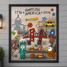 4th Of July Patriotic Window Clings, 250th Anniversary Of USA Independence Day Decorative Static Stickers, Cute Cartoon Statue Of Liberty & American Symbols Window Decals For Home Party - 250th Anniversary Window Stickers for the United States - View 4