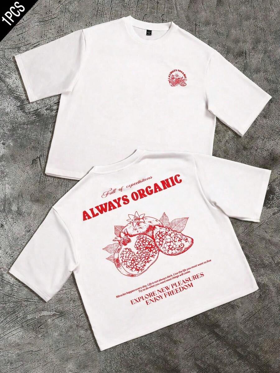 Camiseta casual de hombre con estampado de eslogan de granada, verano - Blanco - Ver 1