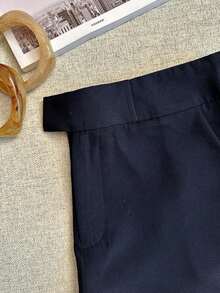 Pantalones cortos casuales de mujer de unicolor simple con bolsillo - Azul marino - Ver 5