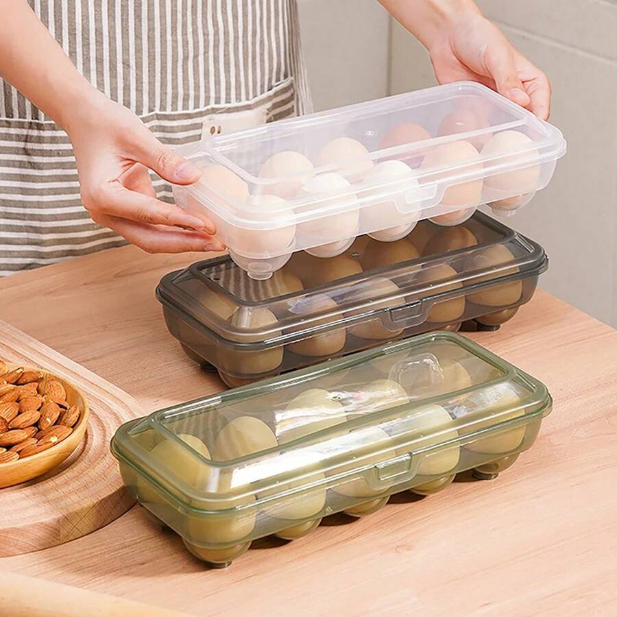 Caja de almacenamiento de huevos de 10/15 rejillas, caja de plástico transparente portátil para mantenimiento fresco de huevos, contenedor de almacenamiento para refrigerador, herramienta de cocina - B1 - Ver 1