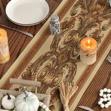 1pc Baroque Scroll Print Polyester Table Runner, Vintage Palace Style Rectangular Decorative Tablecloth, Stain-Resistant And Easy To Clean Home Decor, Suitable For Dining Table, Entryway, Coffee Table, Sideboard, Party And Holiday Decoration - Multicolor - View 9