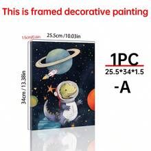 1/3件套三件装外太空恐龙帆布或海报印刷套装。恐龙们戴着复古泡泡宇航员头盔，上面绘有可爱的行星图案。帆布墙艺术海报，适用于房间家居装饰，营造美观的房间氛围。可选画框，可用于房间装饰、卧室装饰、婴儿房装饰、客厅装饰、办公室装饰。 - 彩色 - 查看 6