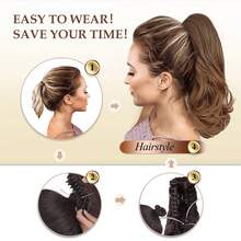 Women's Straight Hair Ponytail Clip, High-Temperature Fiber Natural Straight Hair Ponytail, Suitable For Girls, Gold Color - 亞麻金 - 查看 6