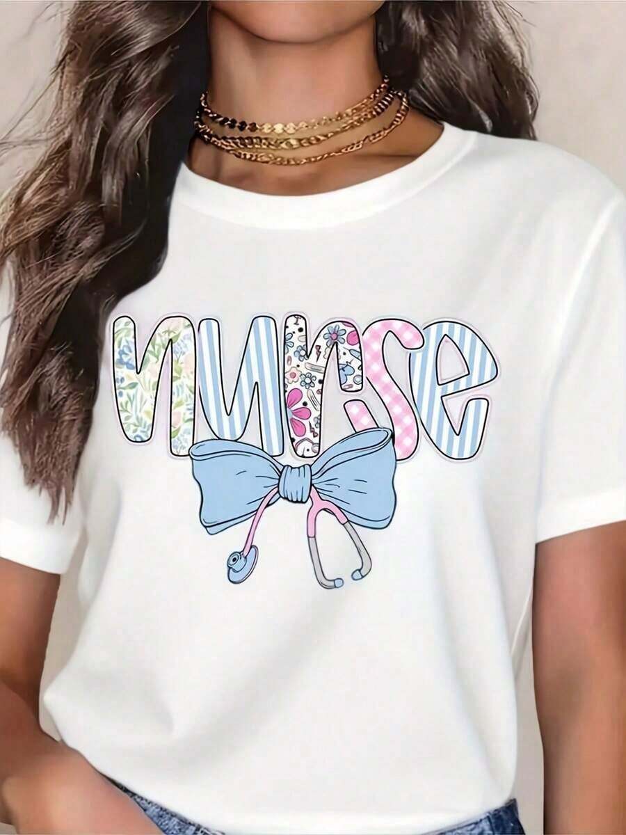 Women'S & Unisex Nurse Appreciation T-Shirt - Cute "I'm A Nurse" Graphic With Bow & Stethoscope Design, Soft Breathable Lightweight Tee For Nurses, Healthcare Workers - Casual Workwear Gift For Hospital Staff (/)playeras de mujer - Blanco - Ver 1