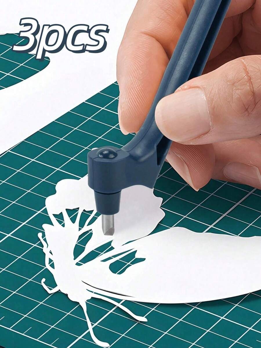 Bộ 3 dụng cụ cắt giấy thủ công, bao gồm thước vuông, lưỡi dao xoay 360 độ, dao thủ công bằng thép không gỉ, dao rọc giấy và các dụng cụ cắt nghệ thuật, thích hợp cho việc cắt mẫu, vinyl và làm sổ lưu niệm. (3 món nghĩa là 3 đầu thay thế) Bộ dụng cụ cắt giấy thủ công, bao gồm thước vuông, lưỡi dao xoay 360 độ, dao thủ công bằng thép không gỉ, dao rọc giấy và các dụng cụ cắt nghệ thuật, thích hợp cho việc cắt mẫu, vinyl và làm sổ lưu niệm. - Nhiều kiểu dáng - Xem 1
