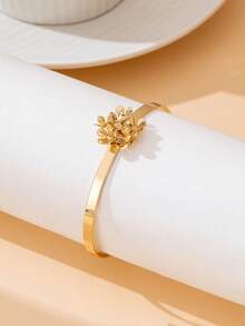 1pc Summer Fashion New Luxury Minimalist 3D Realistic Solid Floral Ball Bangle Bracelet For Women - Yellow Gold - View 4