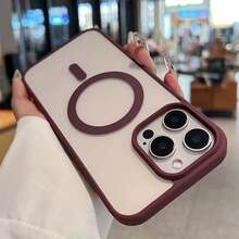 磁吸透明手机壳，兼容 17 Pro Max、16 Pro Max、15、14、13、12、11 Pro、Plus、Max、Mini、7、8、SE、16e、7P、X、XR、Xs Max 以及 S26 Ultra、S25 Ultra、S24 Ultra、S25 FE、A56，防震保护套 - 酒紅色 - 查看 4