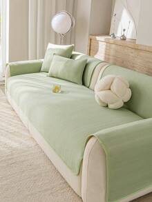1pc Solid Color Ice Silk Cooling Sofa Cover, Minimalist Style Solid Color Pet-Friendly, Anti-Scratch Anti-Dirty Anti-Slip, Suitable For All Seasons, Holiday Decor, Fit For Small Apartment L-Shaped Sofa - Green - View 7