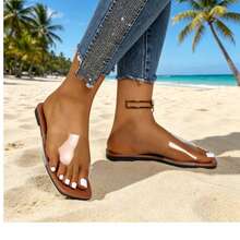 Square Toe Flat Wide Fit Sandals, Women's Minimalist Slip-On Single Strap Solid Color Sandals, Fashion Transparent Upper, Beach Sandals, Suitable For Vacation, Casual, Home, Beach - Black - View 2