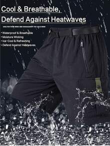 Men's Outdoor Cargo Shorts - Waterproof Quick Dry Cooling Breathable, Dual Zipper Pockets With Free Belt For Hiking,Men's Waterproof Cargo Shorts,Men's Cargo Shorts With Belt,Men's Hiking Shorts,Mens Clothes,Shorts For Men - 森林綠 - 查看 5