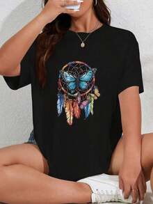 Camiseta de manga corta con cuello redondo para mujer, para llevar a diario en verano tallas grandesPure-Cotton - Negro - Ver 6